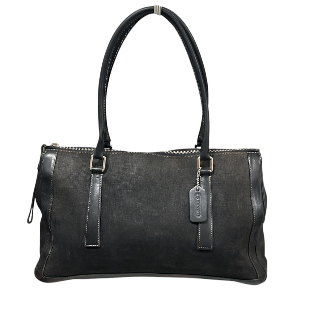 Coach Vintage Bonnie Legacy black linen & leather shoulder bag
